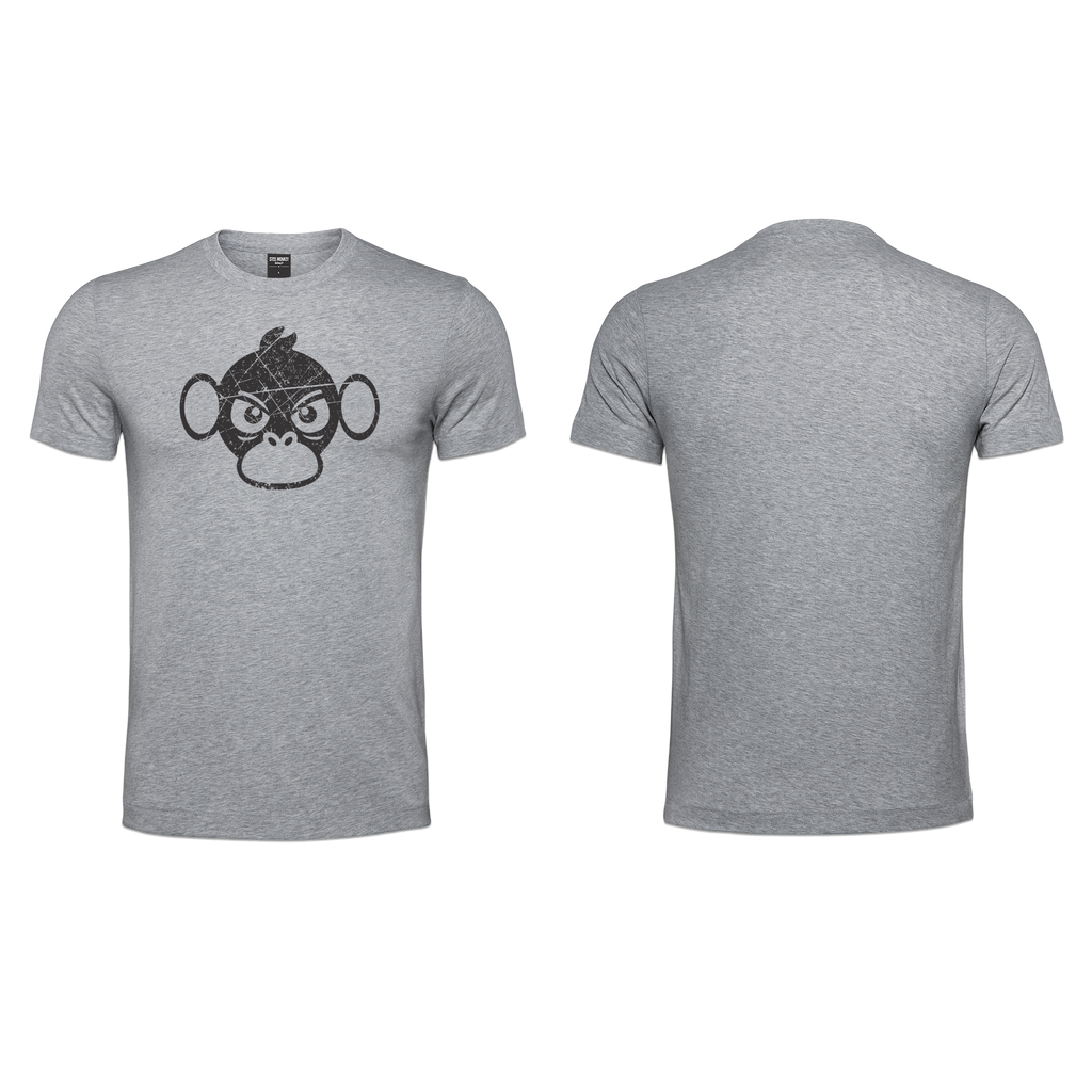 Mens T-Shirt - Grey - Melange - Big Black Monkey - Grunge