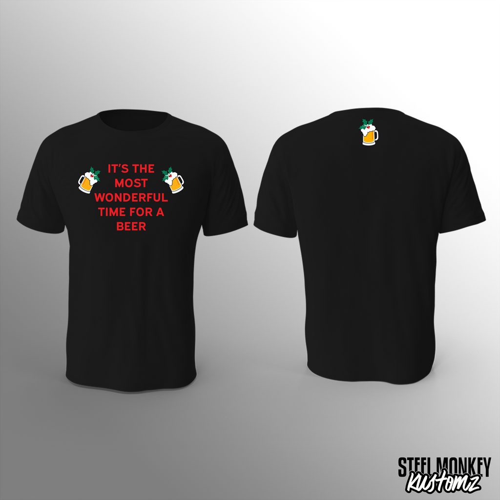 SM Christmas - T-Shirt - Black - Time for a Beer - Red
