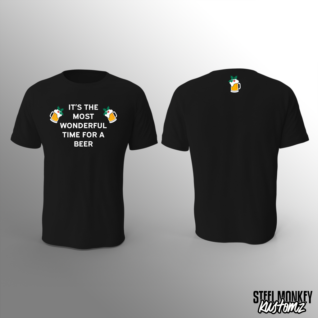 SM Christmas - T-Shirt - Black - Time for a Beer - White