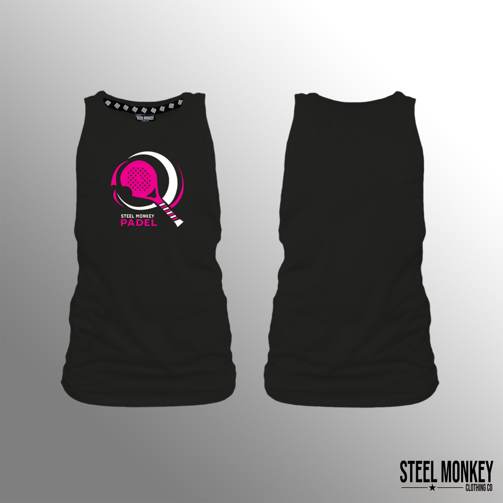 Ladies Muscle Tanks - Black - Pink & White