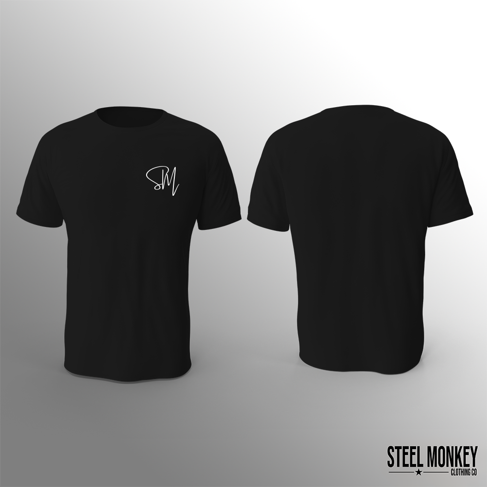 SM - Cursive - Black - T-Shirt - Pocket - White