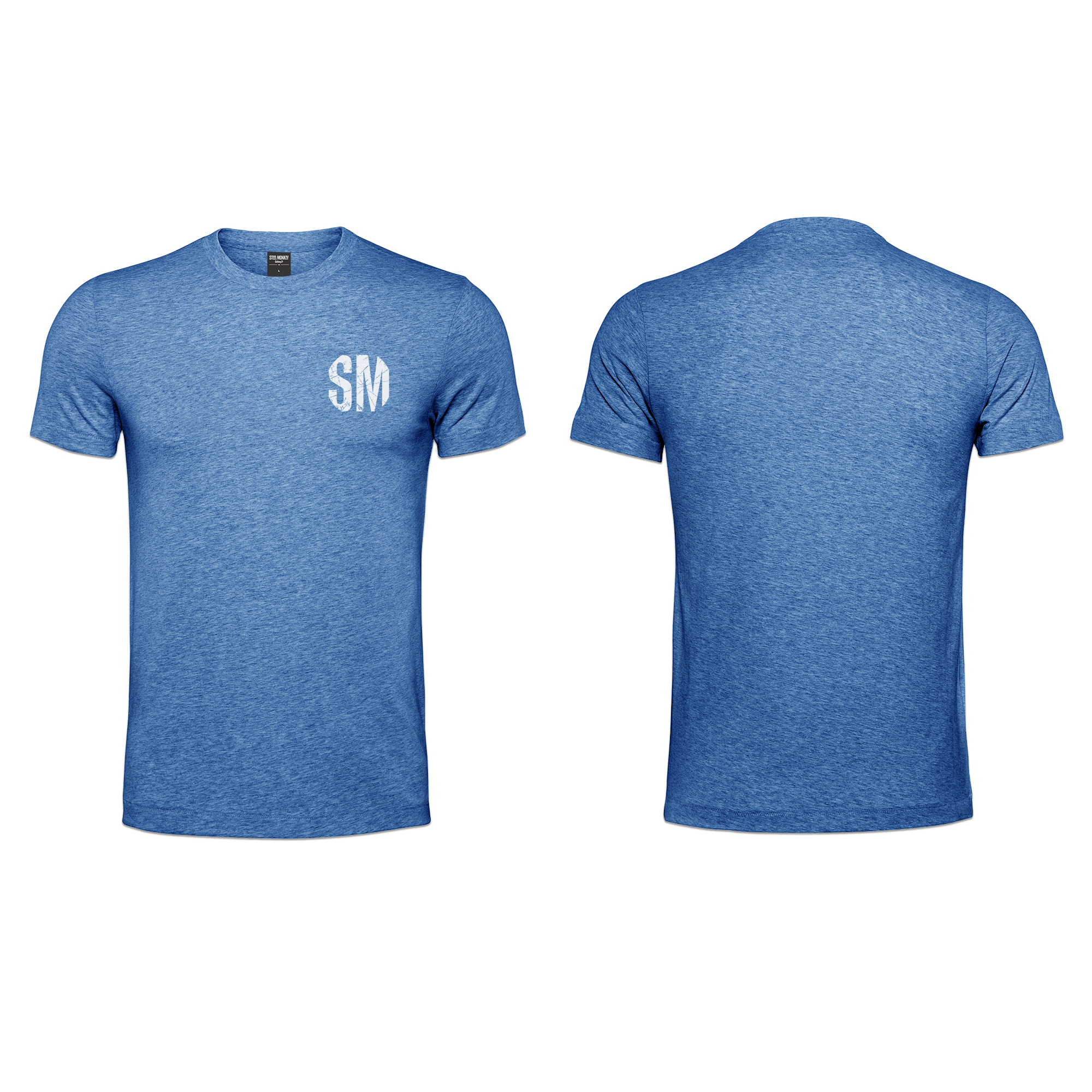 Mens T-Shirt - Blue - Melange  - Small - White SM - Grunge