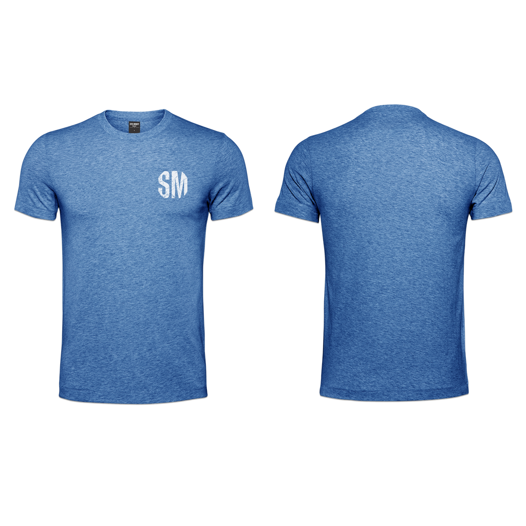 Mens T-Shirt - Blue - Melange  - Small - White SM - Grunge