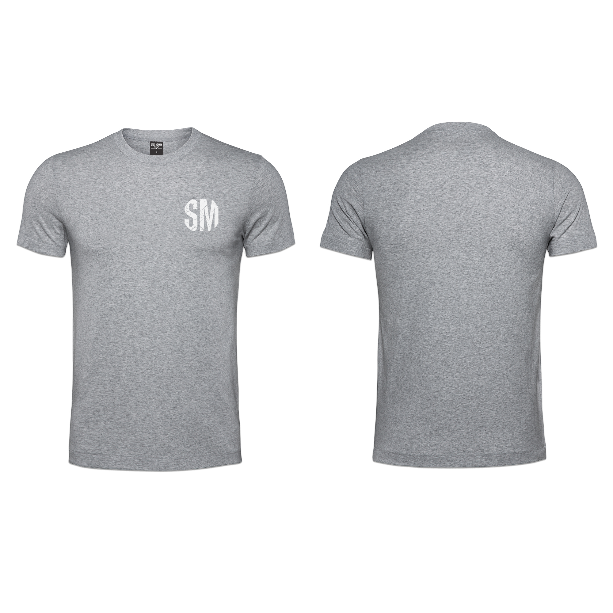 Mens T-Shirt - Grey - Melange  - Small - White SM - Grunge