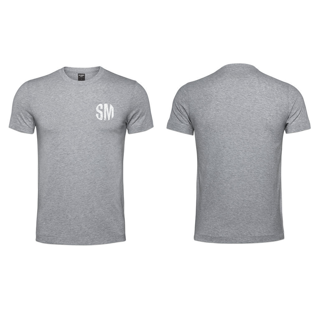 Mens T-Shirt - Grey - Melange  - Small - White SM - Grunge