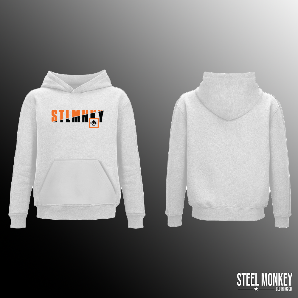 Mens Classic Hoodie - White Fleece - Orange & Black