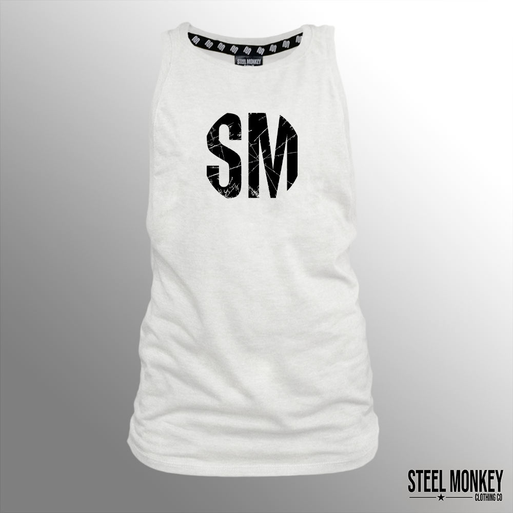 Ladies Muscle Tank - White - Black SM - Grunge