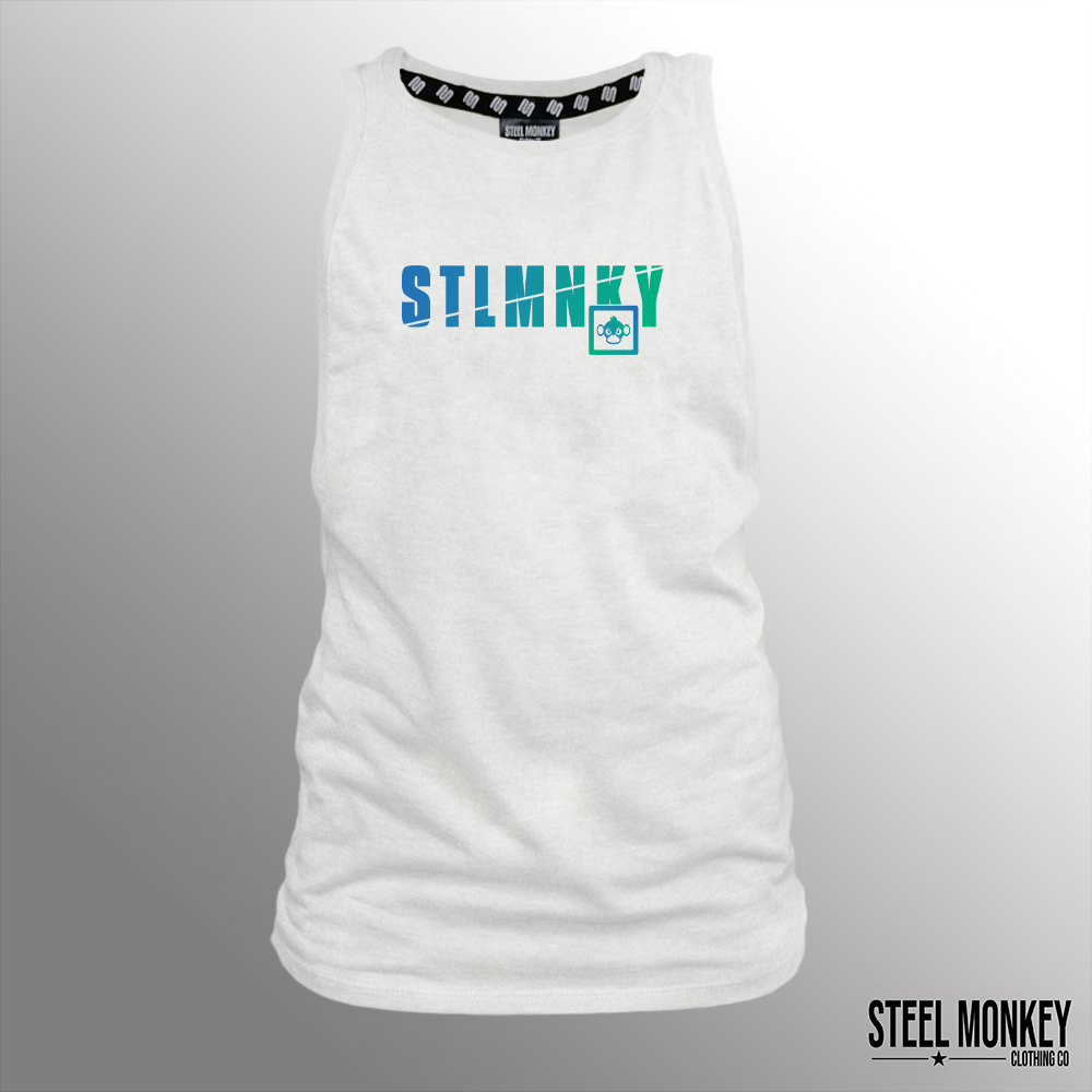 Ladies Muscle Tank - White - Blue & Green Ombre