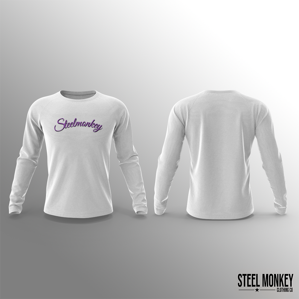 Unisex Long Sleeve -  White - SM Cursive - Purple