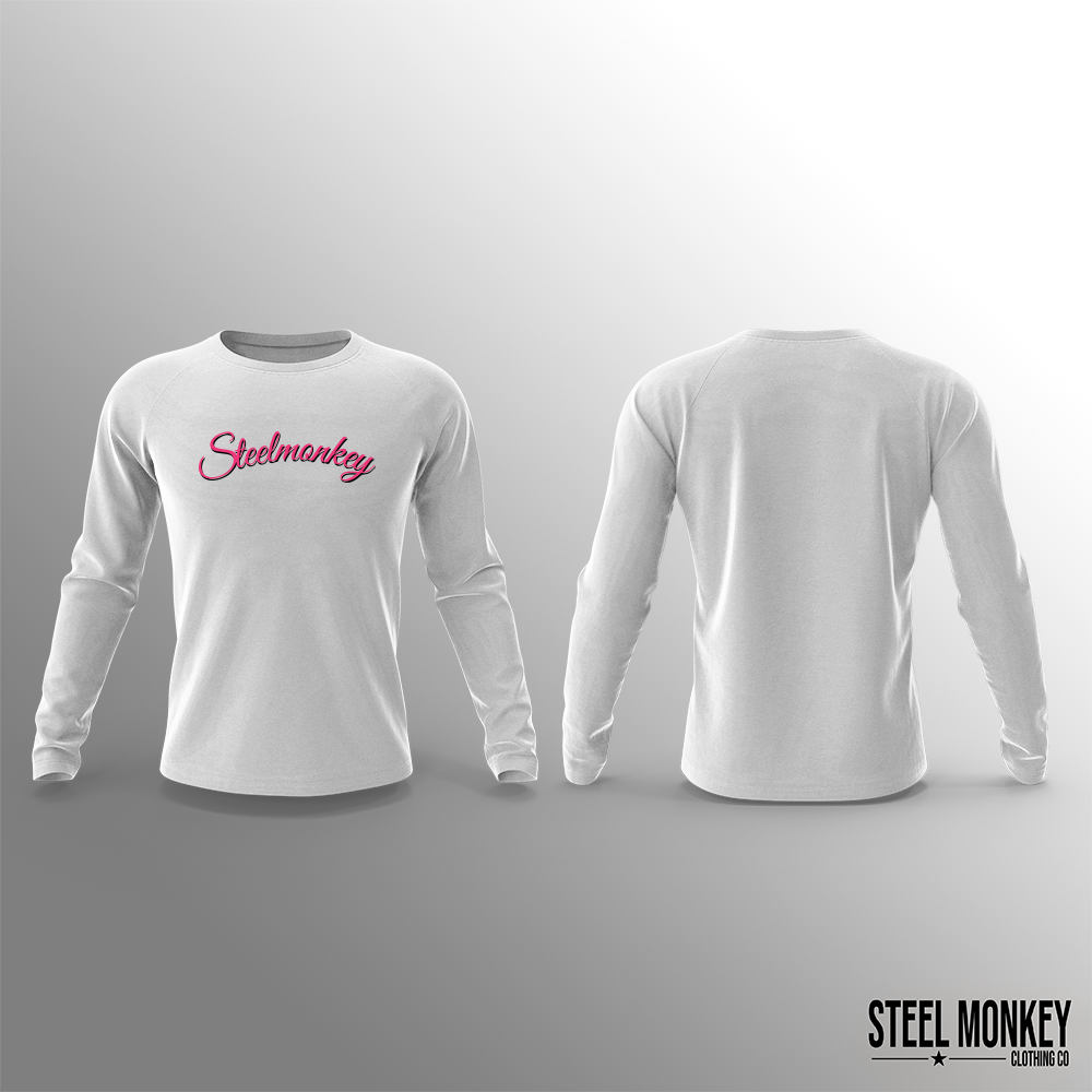 Unisex Long Sleeve -  White - SM Cursive - Pink