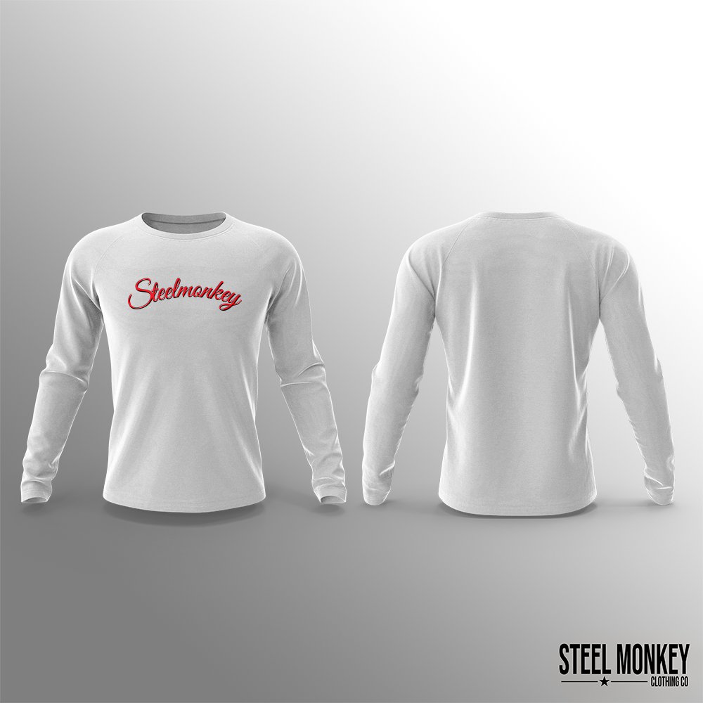 Unisex Long Sleeve -  White - SM Cursive - Red