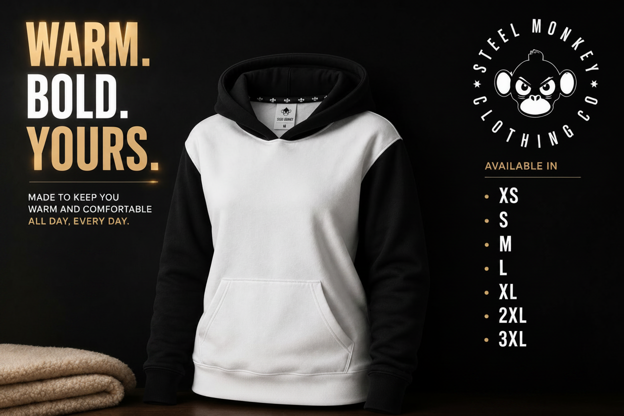 Steel Monkey  — The Ladies Contrast Hoodie (Black & White / Brushed Fleece)