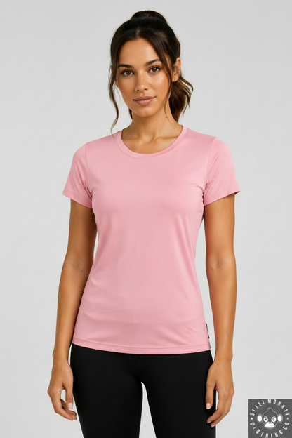 Pink Tee Front - Steel Monkey Logo