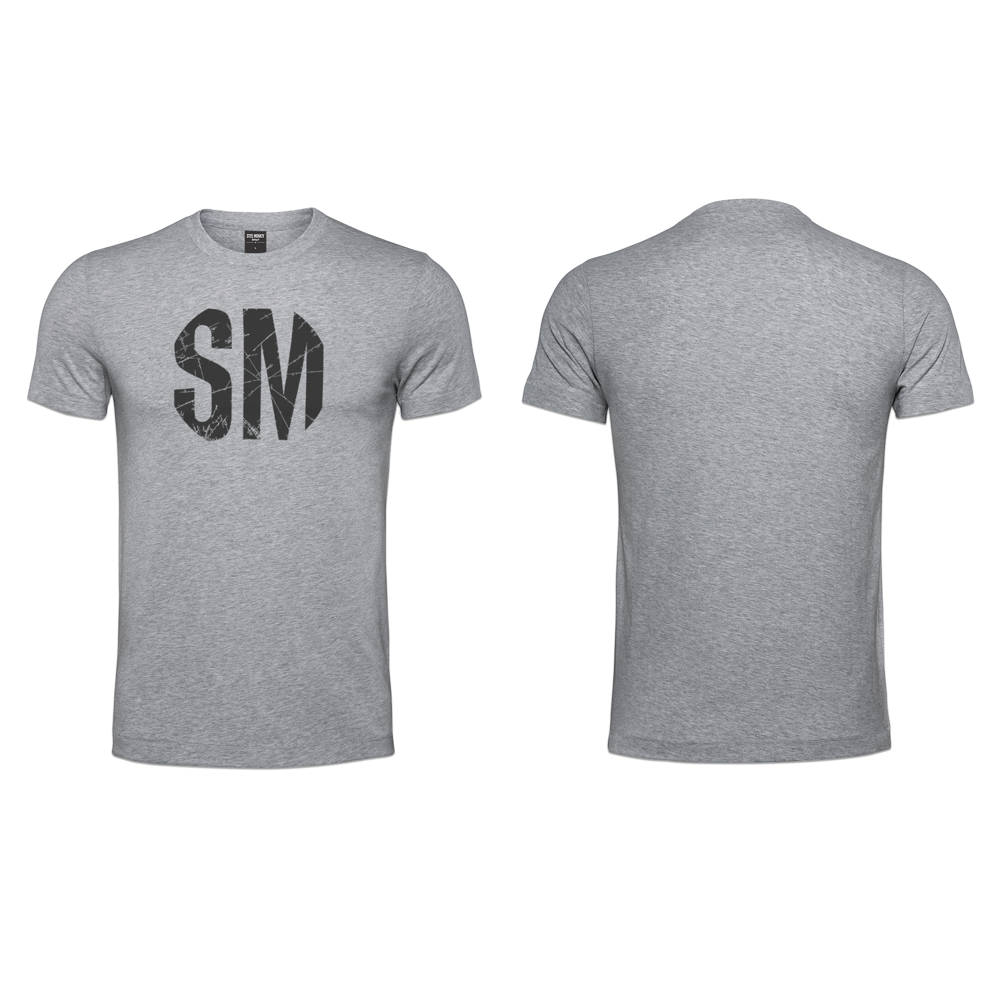 Mens T-Shirt - Grey - Melange  - Big Black SM - Grunge