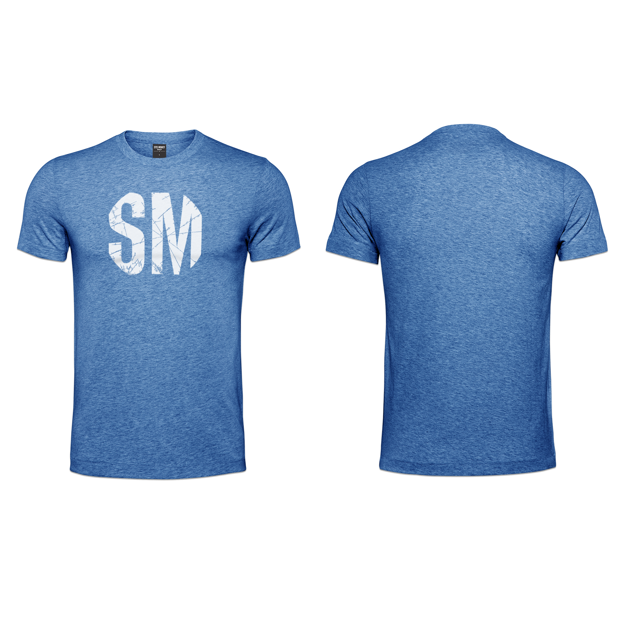 Mens T-Shirt - Blue - Melange - Big White SM - Grunge