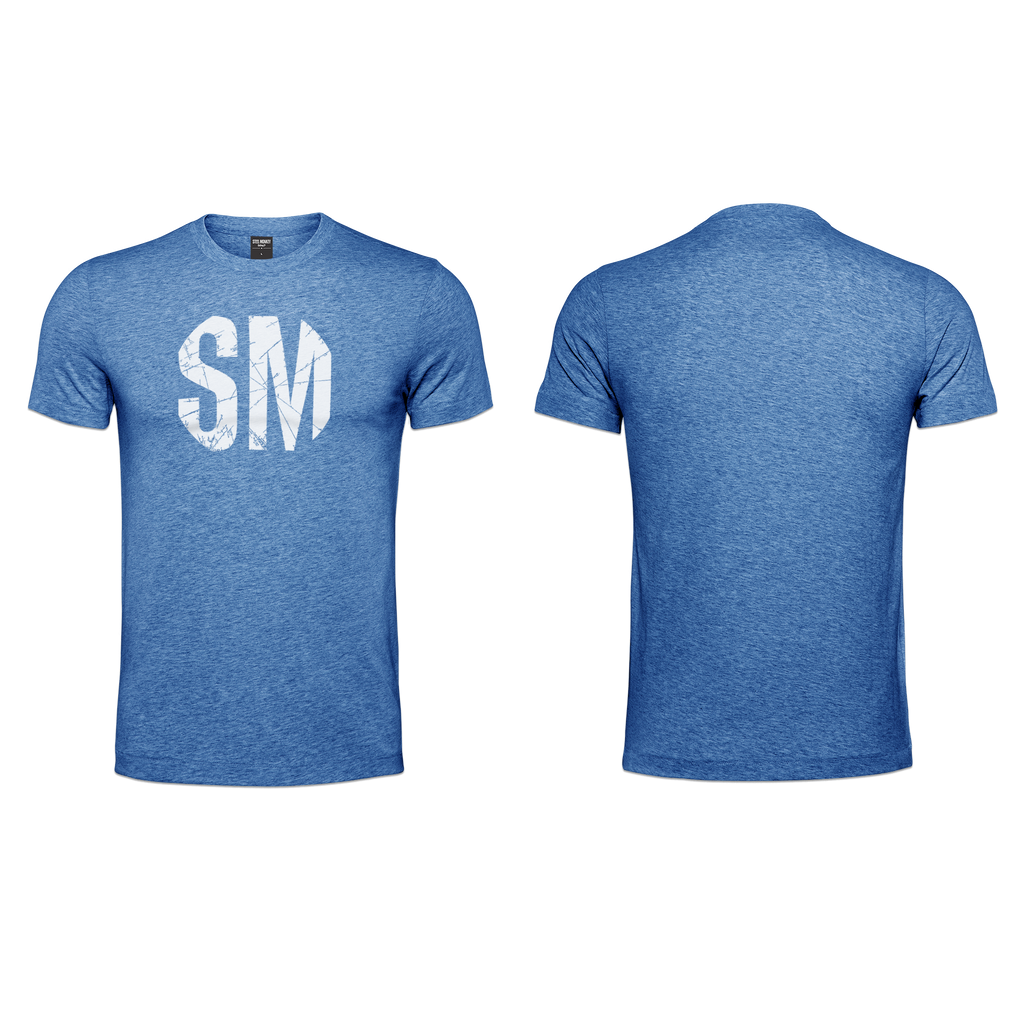 Mens T-Shirt - Blue - Melange - Big White SM - Grunge