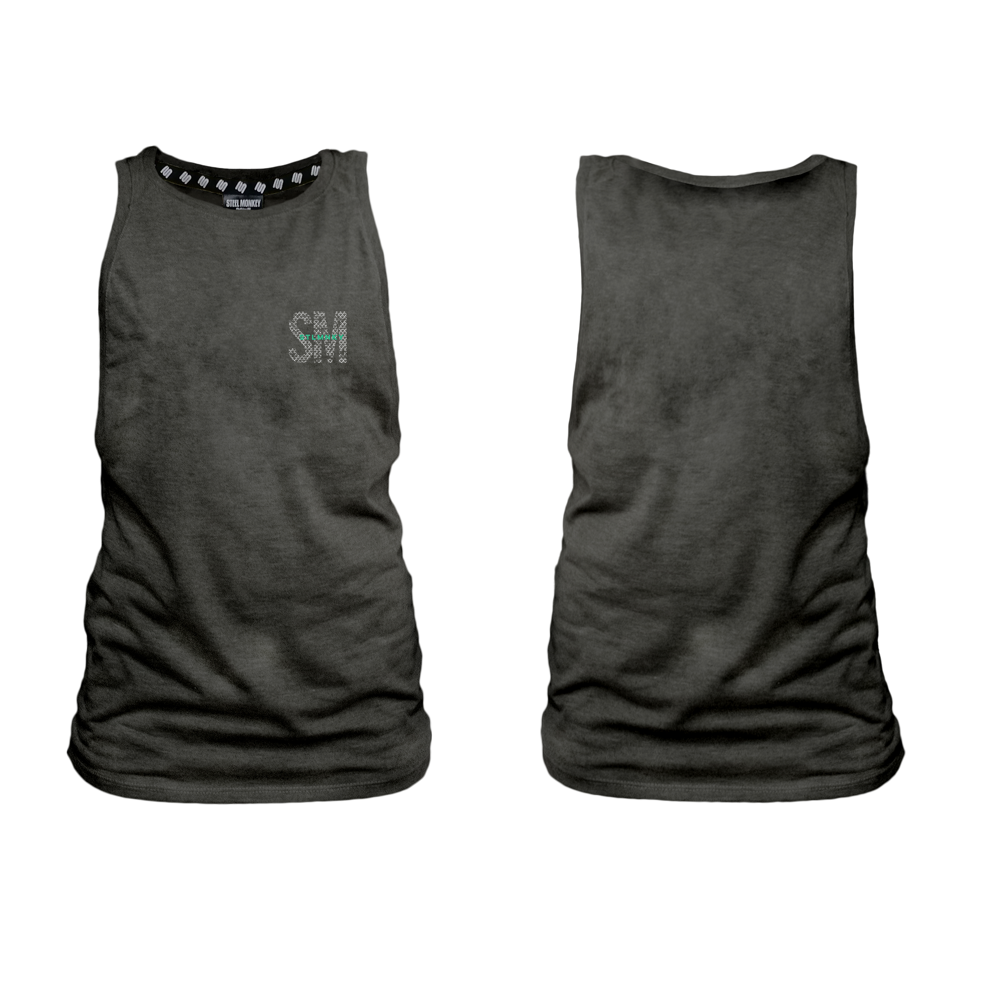 Ladies Muscle Tank - Charcoal -  SM Small - Green Logo