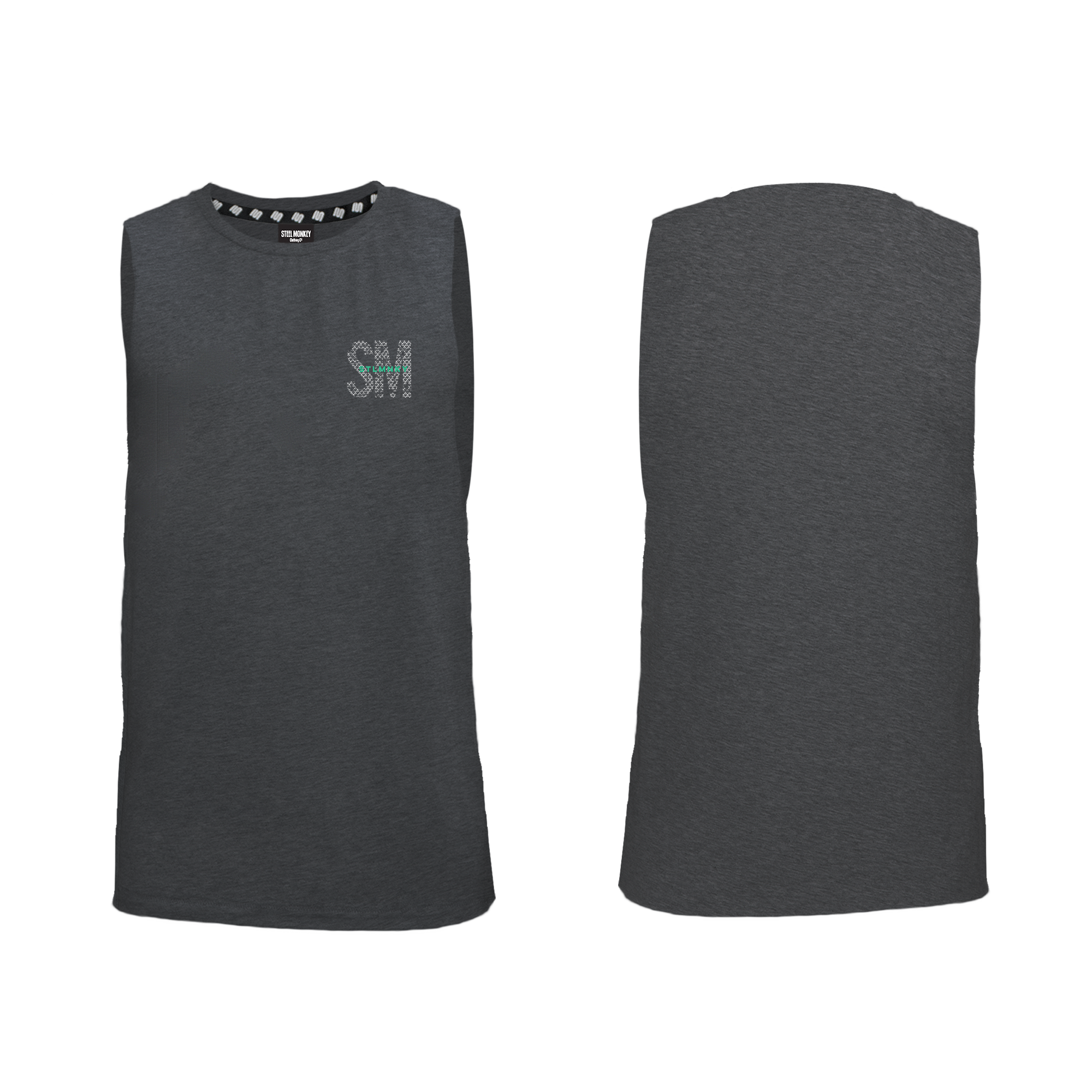 Mens Muscle Tank - Charcoal - SM Small - Green Logo