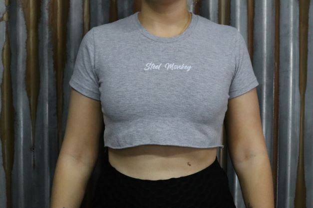 Ladies Crop Top - Grey - White Logo