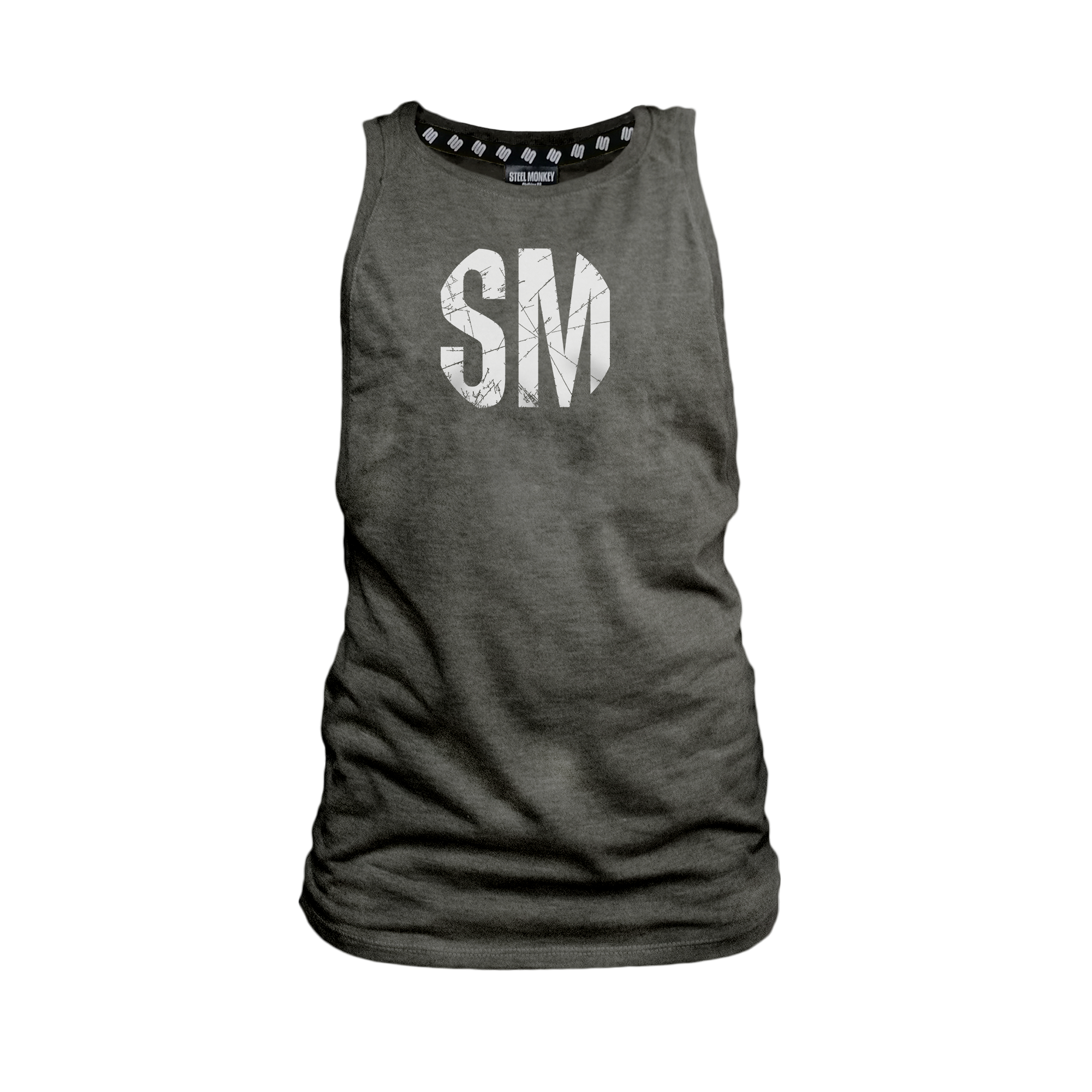 Ladies Muscle Tank - Charcoal - SM Grunge - White