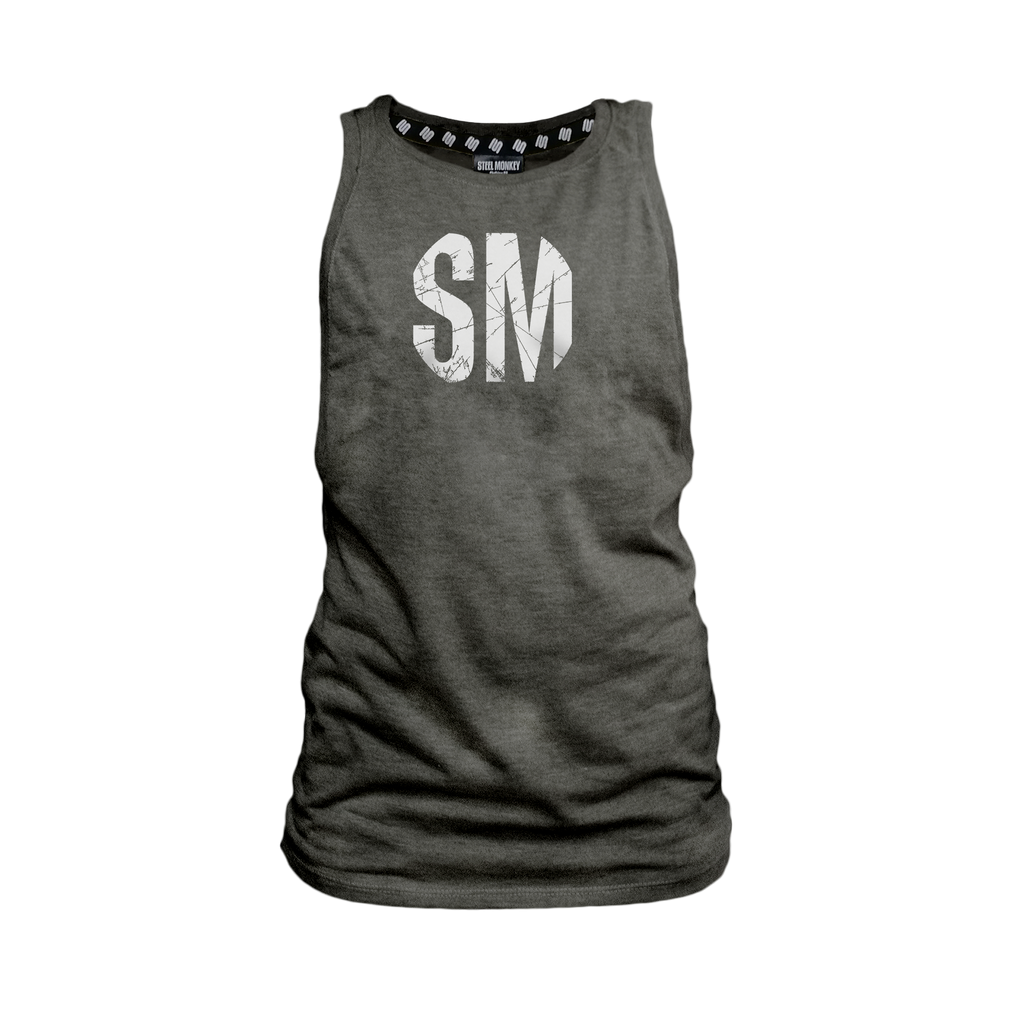 Ladies Muscle Tank - Charcoal - SM Grunge - White