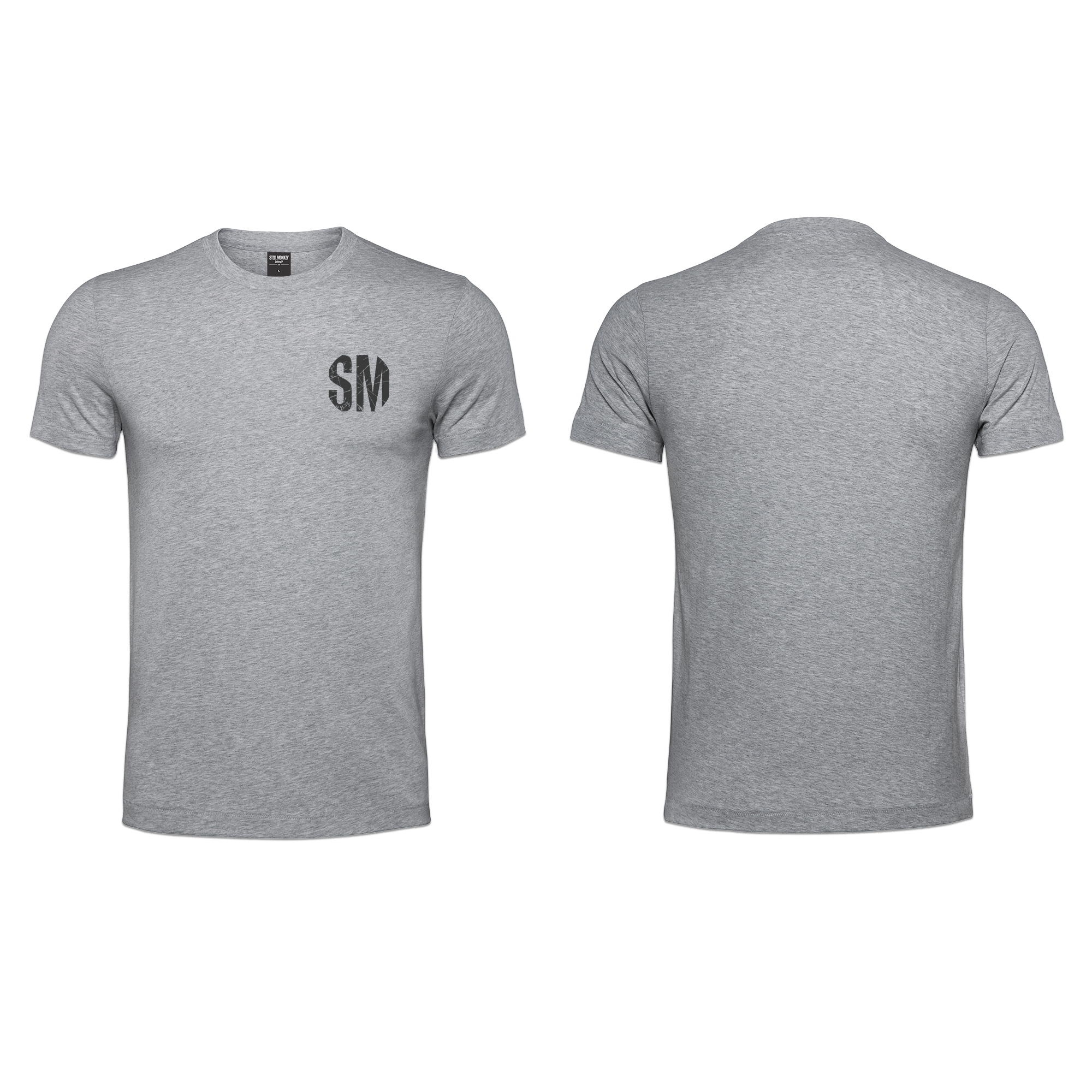 Mens T-Shirt - Grey - Melange  - Small - Black SM - Grunge