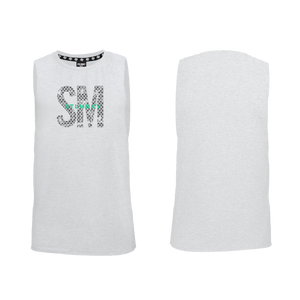 Mens Muscle Tank - White -  Big SM - Green Logo